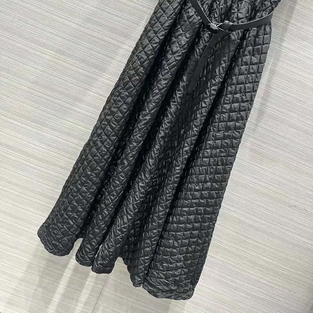 Dior Mid-Length Belted Dress Black Matte Cloqué Technical Fabric for Women