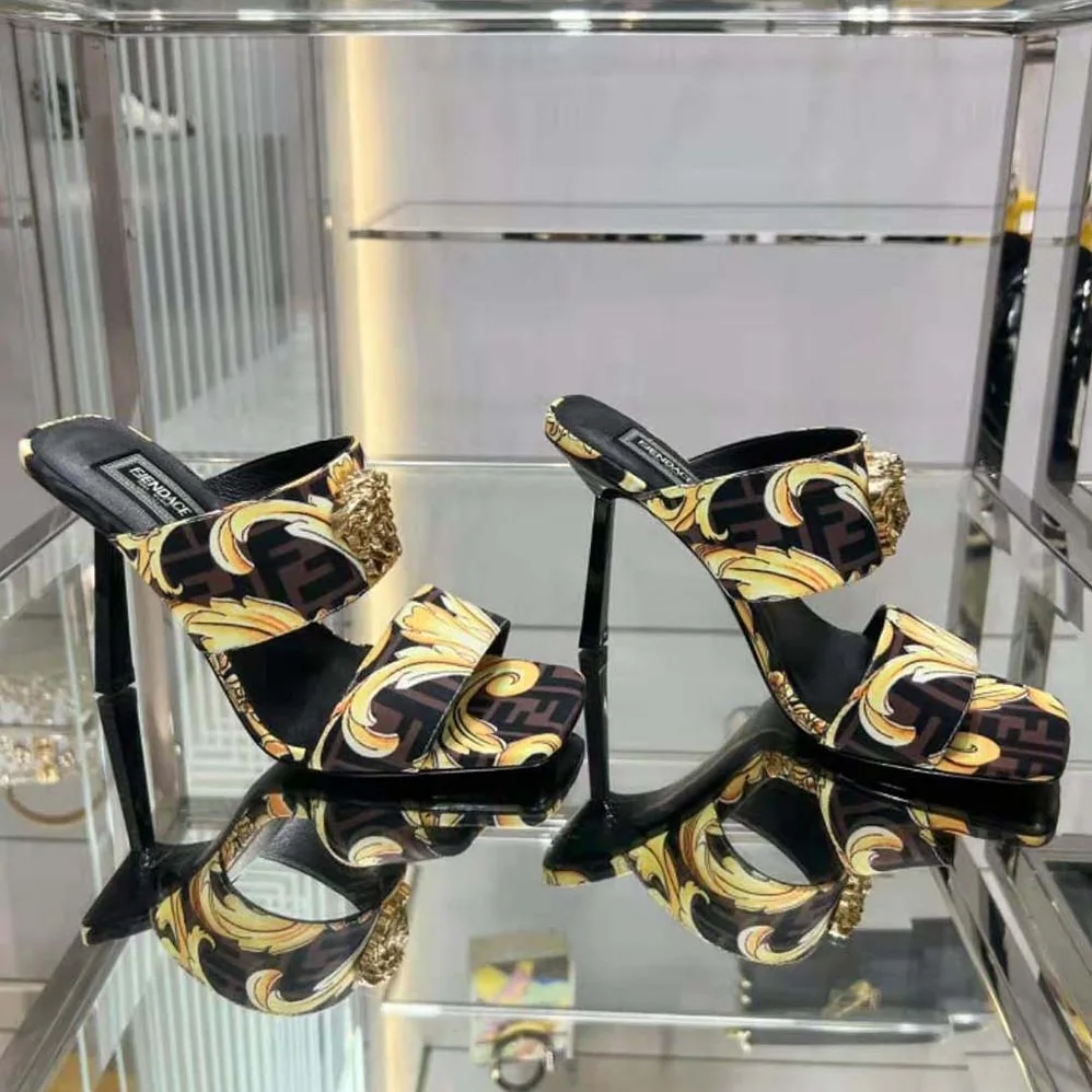 Versace Fendace Gold Baroque Mules for Women in Black