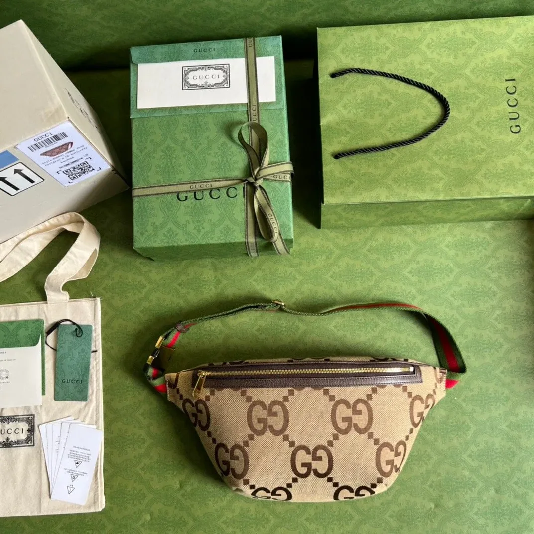 Gucci Jumbo GG Belt Bag / Camel/ Ebony Jumbo GG Canvas