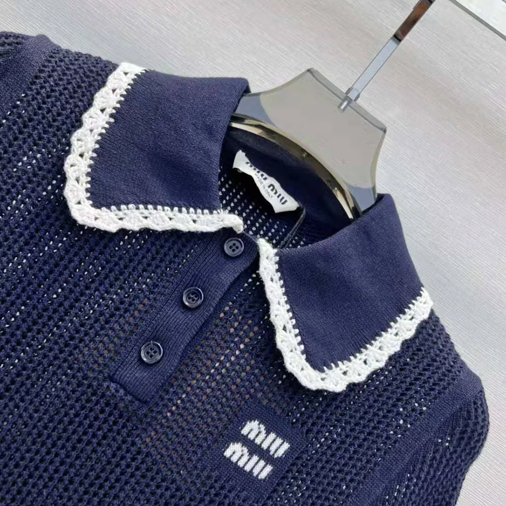 Miu Miu Cotton Knit Dress with Intarsia Logo for Women Miu Miu Cotton Knit Dress with Intarsia Logo for Women