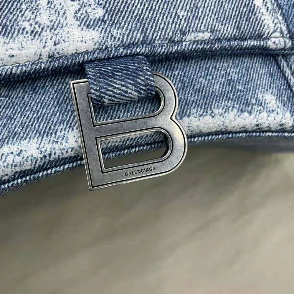 Balenciaga Hourglass Small Handbag Denim Printed in Indigo for Women in Blue Balenciaga Hourglass Small Handbag Denim Printed in Indigo for Women in Blue