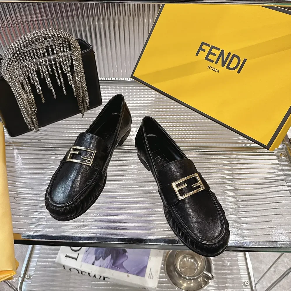 Fendi Baguette Black Nappa Leather Loafers for Women Fendi Baguette Black Nappa Leather Loafers for Women