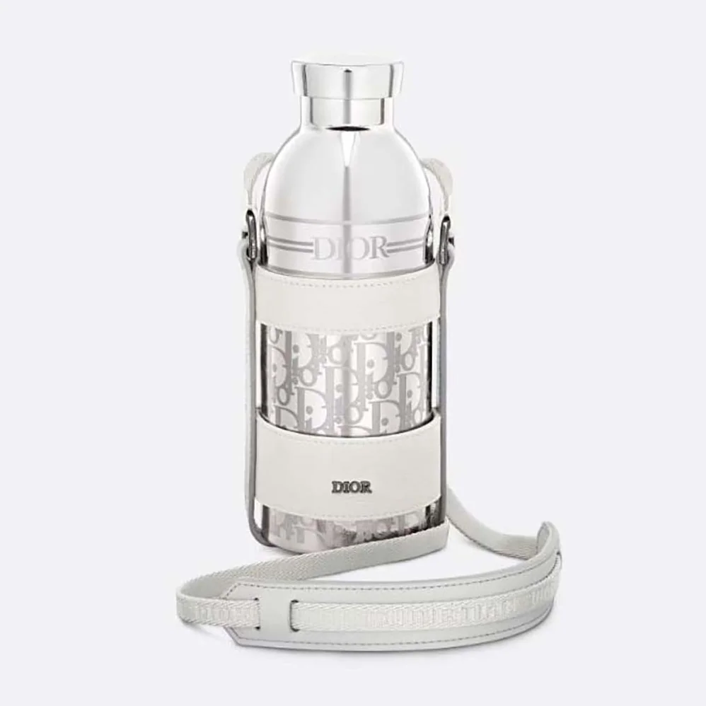 Dior Aqua Bottle with Shoulder Strap Off-White Grained Calfskin and Dior Oblique Stainless Steel for Unisex