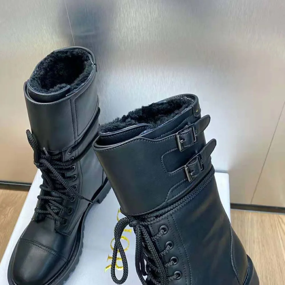 Dior D-trap Ankle Boot Black Calfskin and Shearling for Women