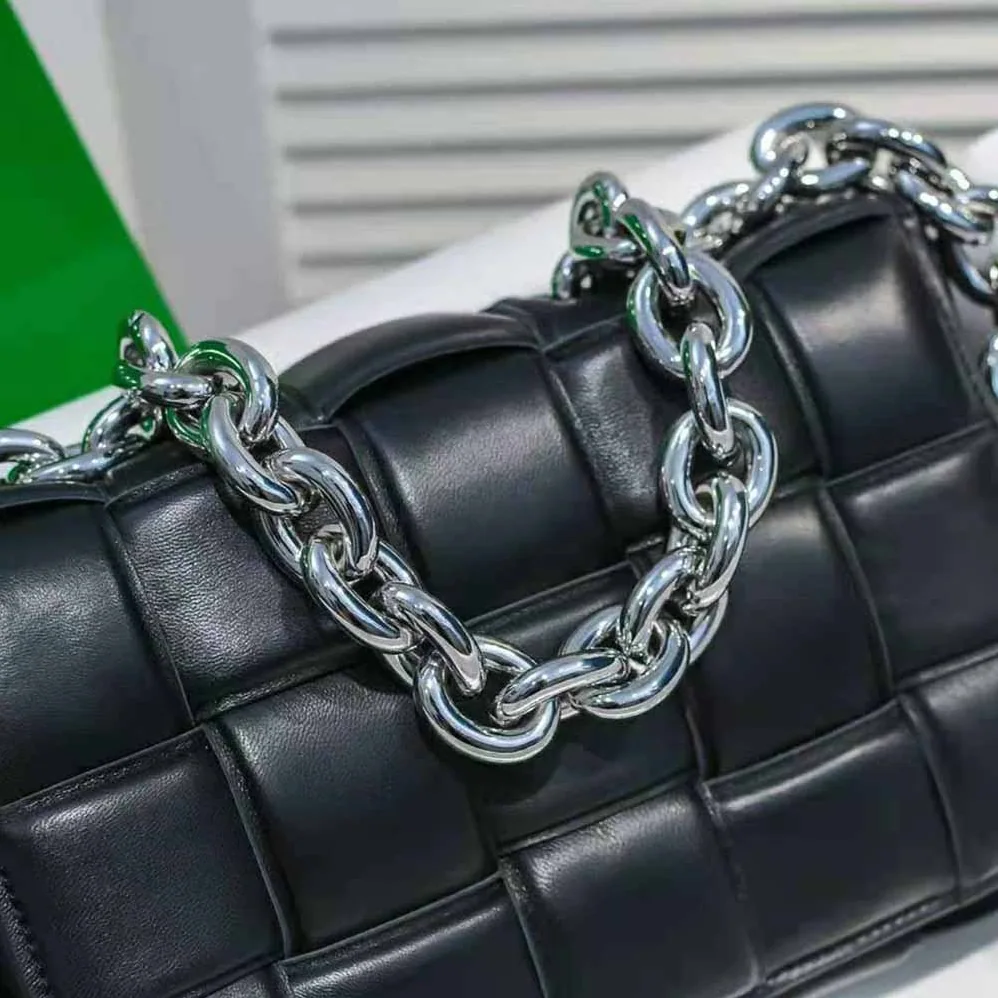 Bottega Veneta Chain Cassette Padded Intrecciato Leather Crossbody Bag for Women in Black Bottega Veneta Chain Cassette Padded Intrecciato Leather Crossbody Bag for Women in Black
