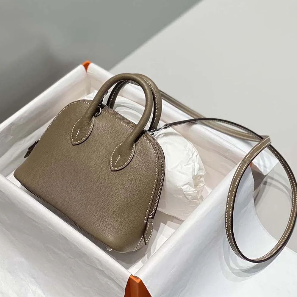 Hermes Bolide 1923 Bag in Epsom Calfskin for Unisex in Brown/Silver Hermes Bolide 1923 Bag in Epsom Calfskin for Unisex in Brown/Silver