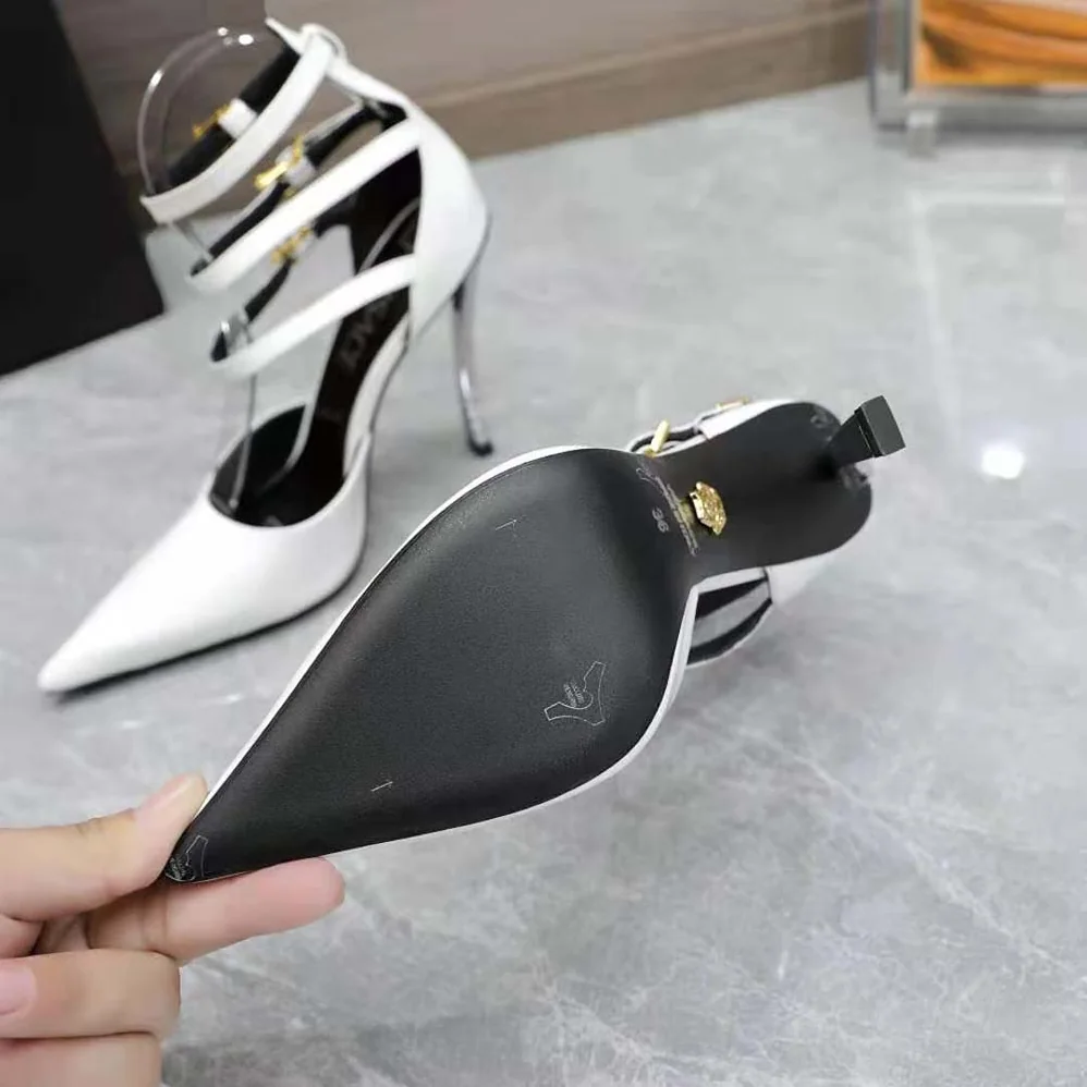 Versace Pin-Point Pumps in Calf Leather for Women in White Versace Pin-Point Pumps in Calf Leather for Women in White