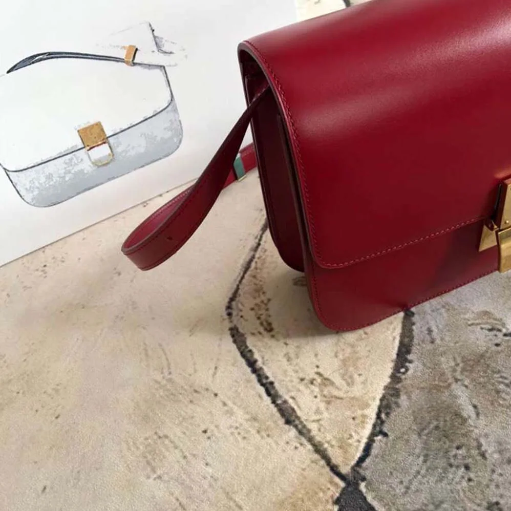 Celine Small Classic Bag in Box Calfskin Leather for Women in Maroon