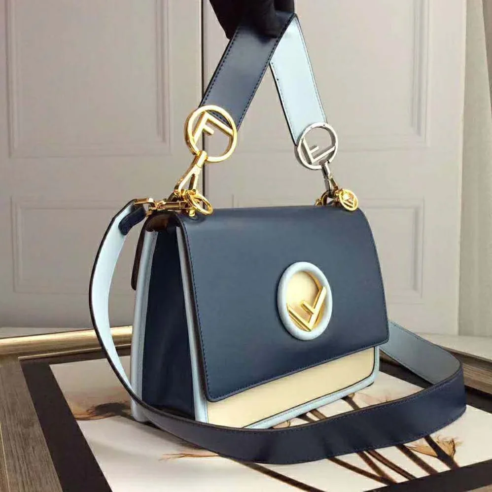 Fendi Kan I F Pale Blue Leather Bag with Exotic Details for Women Fendi Kan I F Pale Blue Leather Bag with Exotic Details for Women