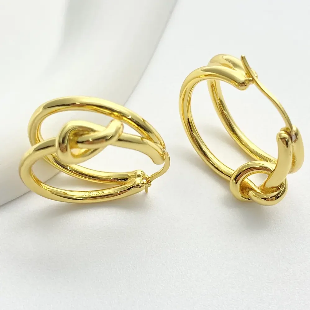 Celine Knot Double Hoops in Brass with Gold Finish for Women
