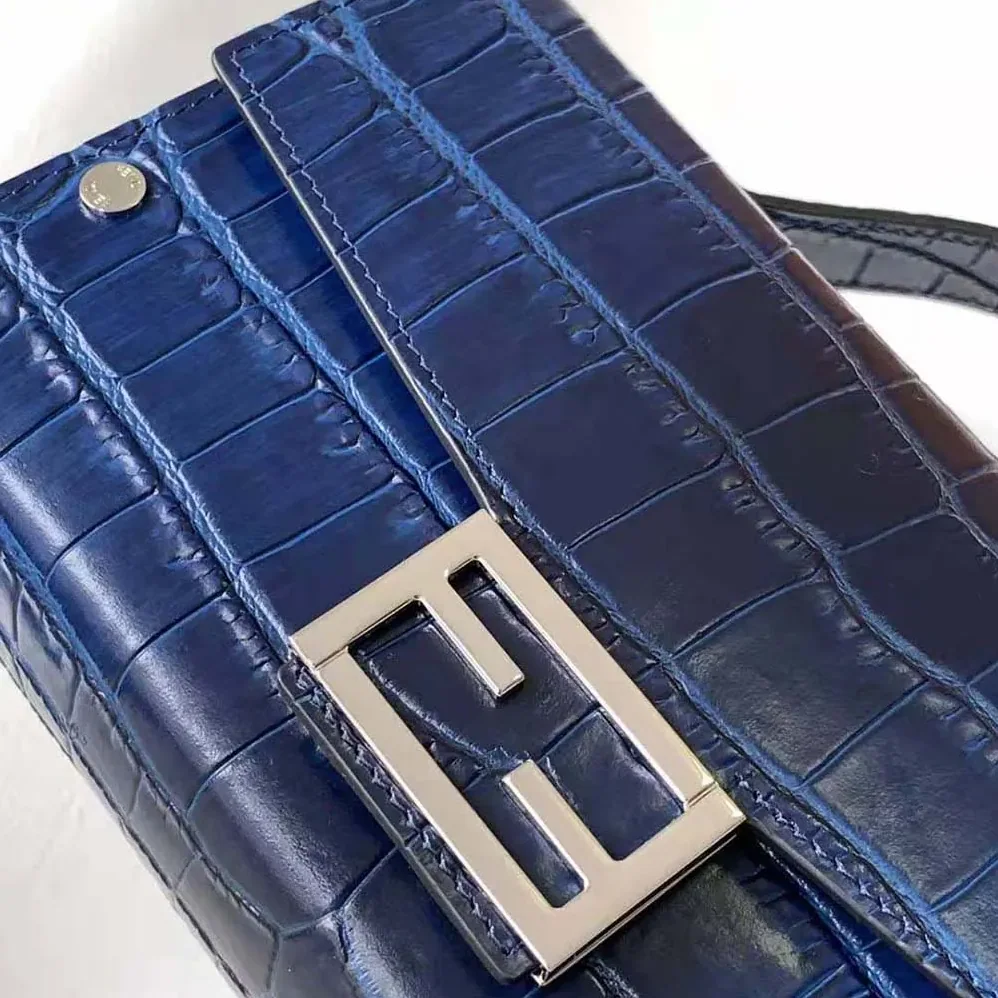Fendi Soft Trunk Baguette Blue Gradient Crocodile Bag for Men