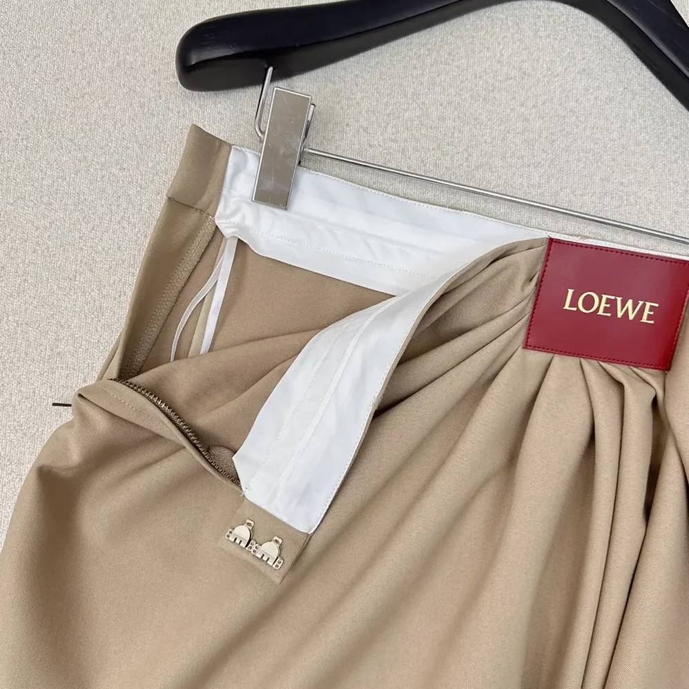 Loewe Draped Skirt in Cotton and Silk for Women in Khaki Brown Loewe Draped Skirt in Cotton and Silk for Women in Khaki Brown