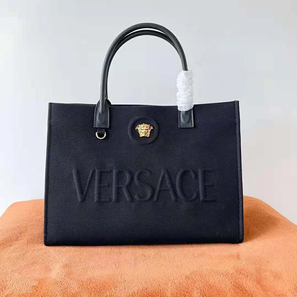 Versace La Medusa Canvas Large Tote Bag for Women in Black Versace La Medusa Canvas Large Tote Bag for Women in Black