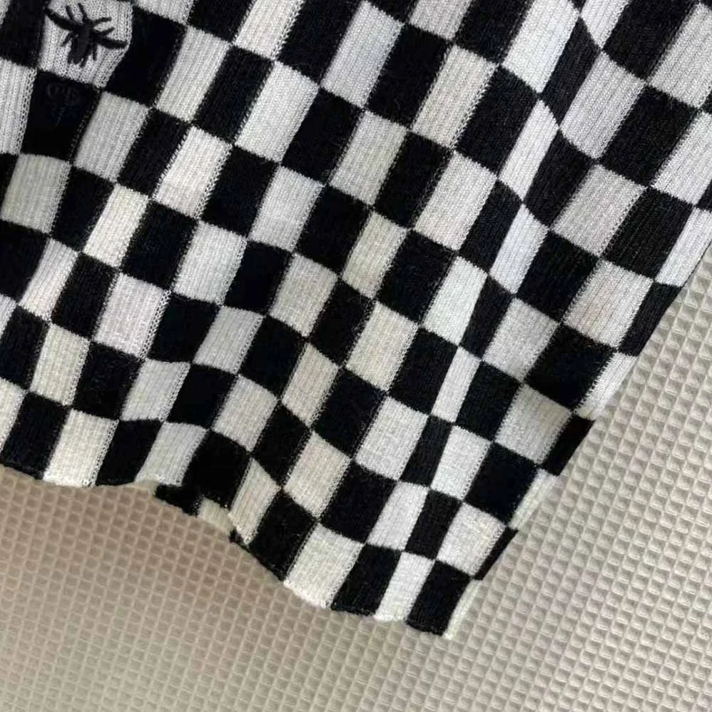 Dior Dioramour Polo Shirt Black and White D-Chess Heart Cashmere Knit and Silk for Women Dior Dioramour Polo Shirt Black and White D-Chess Heart Cashmere Knit and Silk for Women