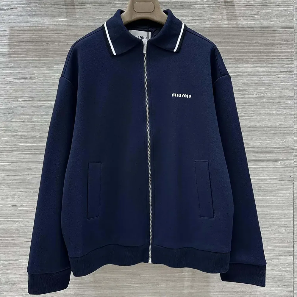 Miu Miu Bonded Piqué and Technical Jersey Blouson Jacket for Women Miu Miu Bonded Piqué and Technical Jersey Blouson Jacket for Women