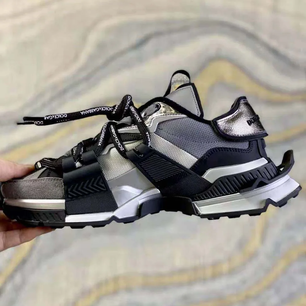 Dolce Gabbana D&G Mixed-Materials Space Sneakers for Unisex in Silver Dolce Gabbana D&G Mixed-Materials Space Sneakers for Unisex in Silver