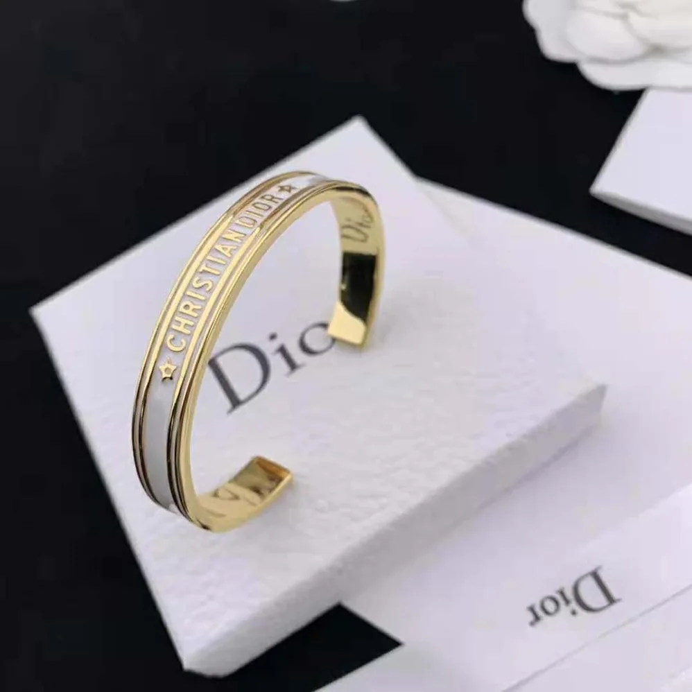 Dior Code Bangle Gold-Finish Metal and White Lacquer for Women Dior Code Bangle Gold-Finish Metal and White Lacquer for Women