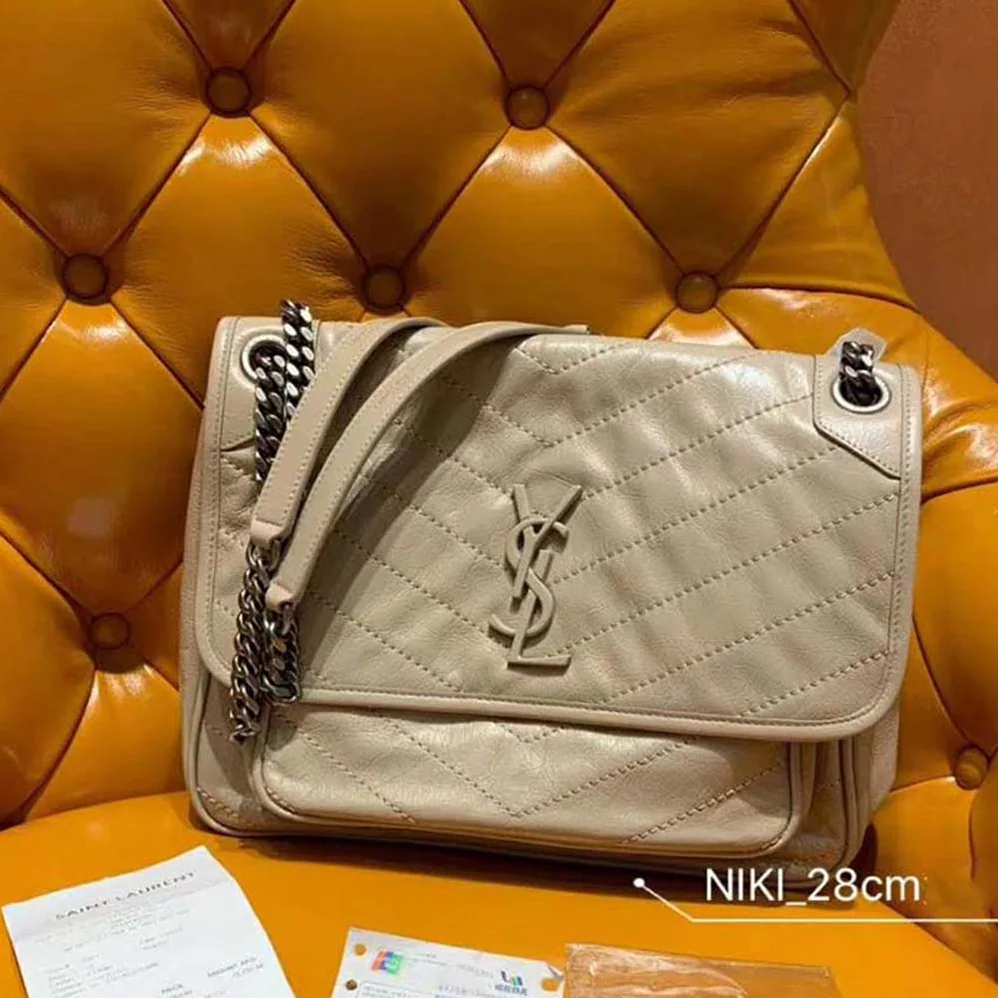 Saint Laurent YSL Medium Niki Bag Crinkled Vintage for Women in Sandy