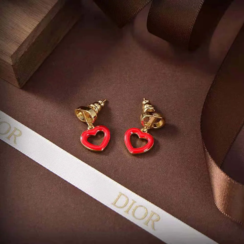 Dior Dioramour Earrings Gold-Finish Metal and Red Lacquer for Women Dior Dioramour Earrings Gold-Finish Metal and Red Lacquer for Women