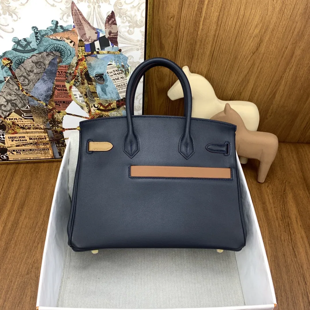 Hermes Birkin Colormatic Top Handle Bag / Navy Blue Gold Toned Hardware