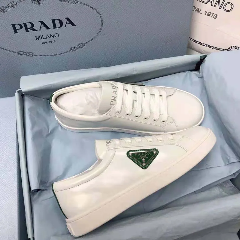 Prada Brushed Leather Sneakers for Men in Green