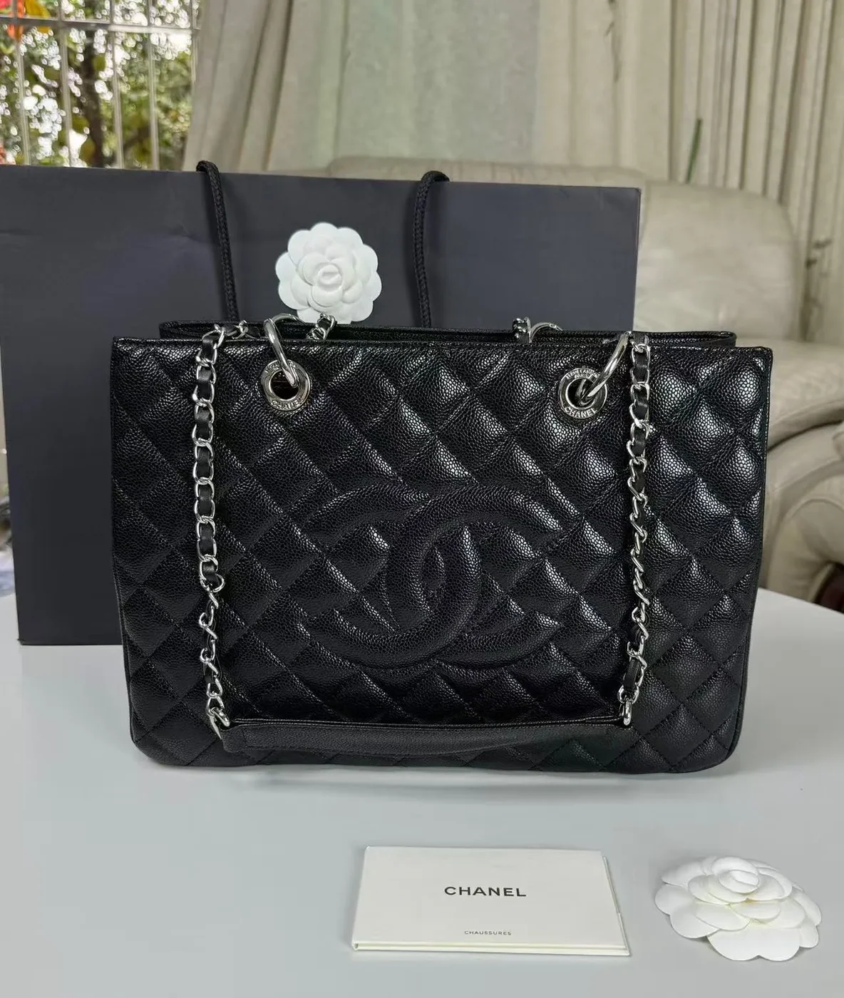 Chanel Classic Large Tote Bag in Black Silver Hardware