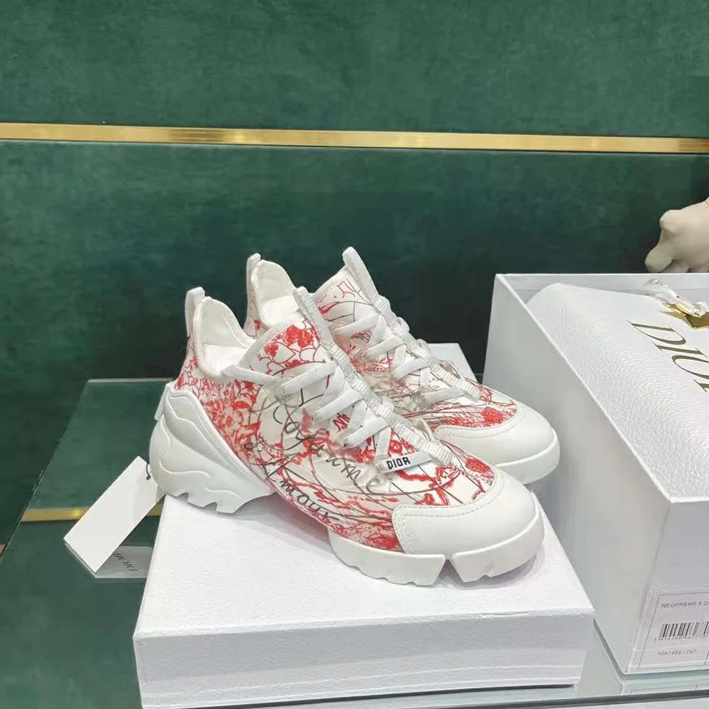 Dior D-connect Dioramour Sneaker White and Red D-Royaume d'Amour Printed Technical Fabric for Women Dior D-connect Dioramour Sneaker White and Red D-Royaume d'Amour Printed Technical Fabric for Women