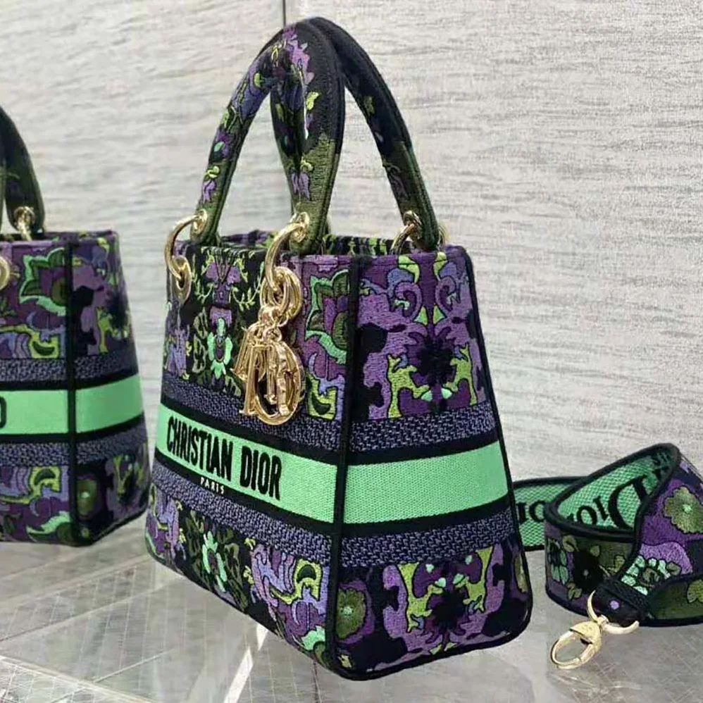 Dior Medium Lady D-lite Bag Multicolor Dior Indian Purple Embroidery for Women Dior Medium Lady D-lite Bag Multicolor Dior Indian Purple Embroidery for Women