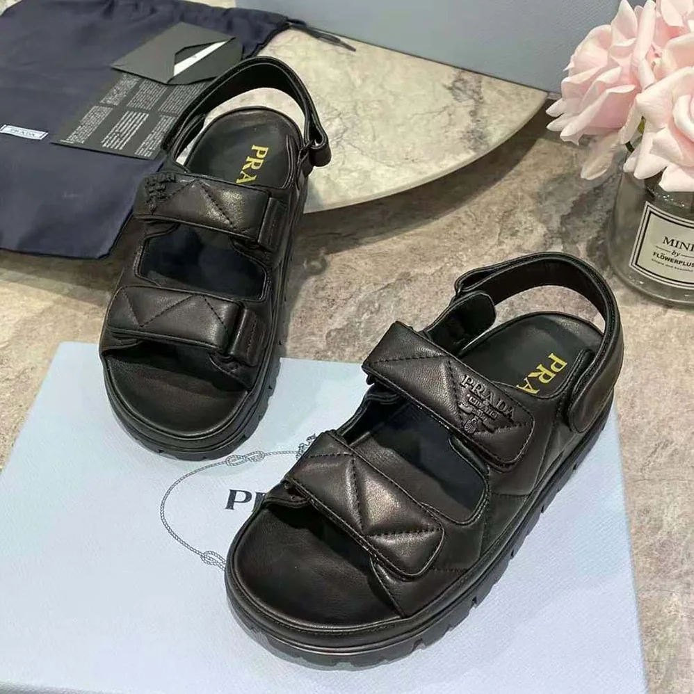 Prada Padded Nappa Leather Sandals for Women in Black Prada Padded Nappa Leather Sandals for Women in Black