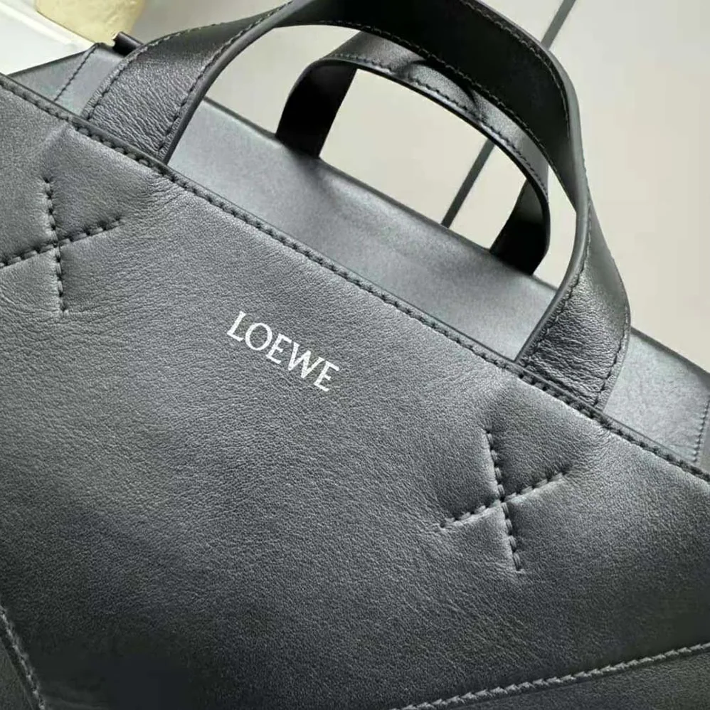 Loewe XL Puzzle Fold Tote in Shiny Calfskin for Men in Black