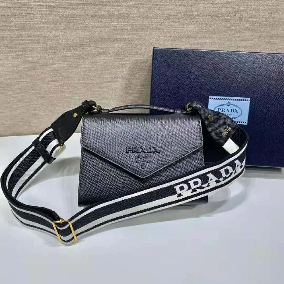 Prada Monochrome Saffiano and Leather Bag for Women in Black