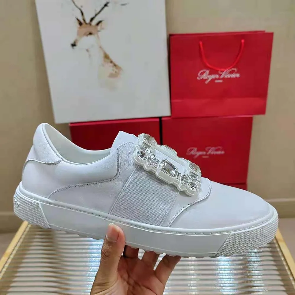 Roger Vivier Very Vivier Strass Buckle Sneakers in Leather for Women in White Roger Vivier Very Vivier Strass Buckle Sneakers in Leather for Women in White