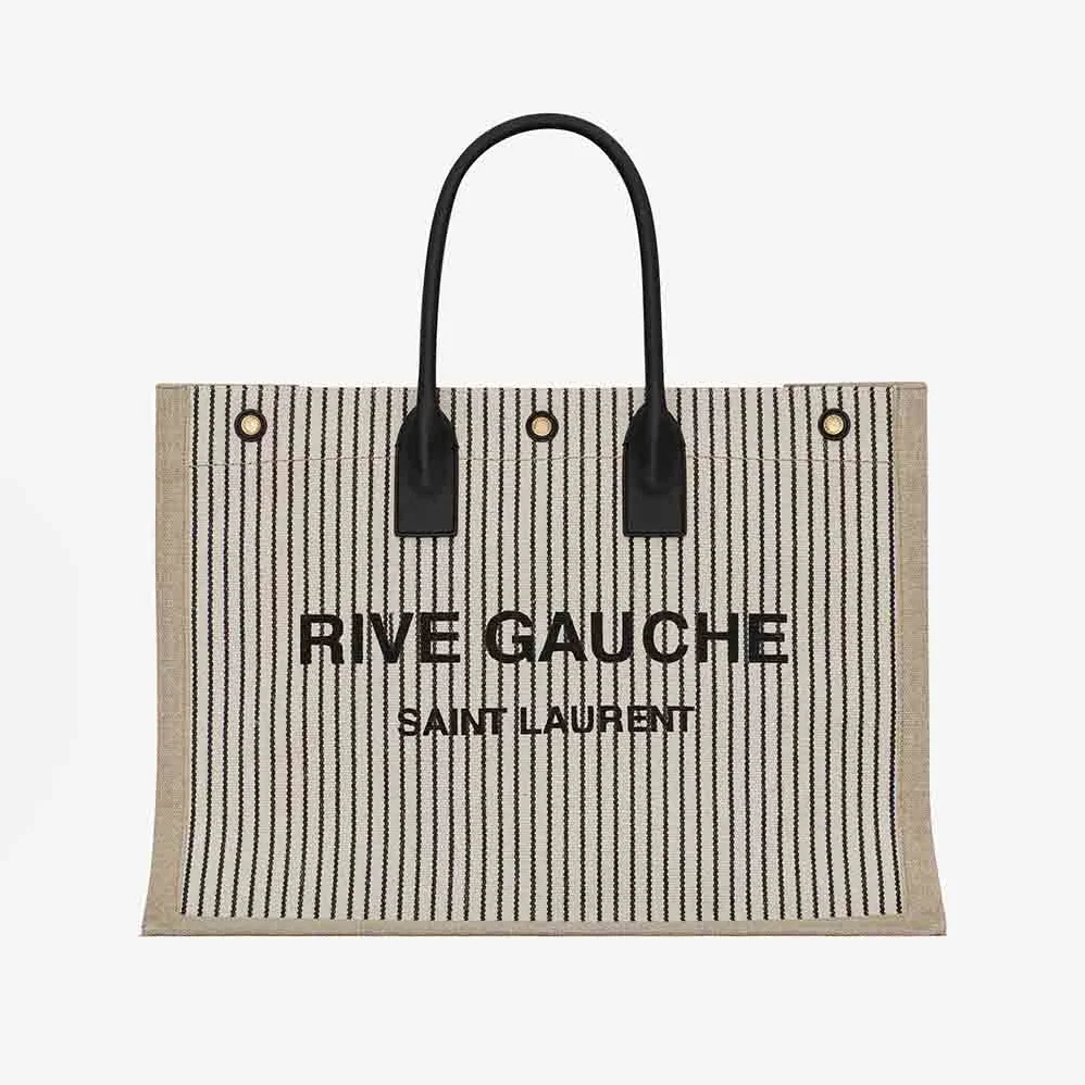 Saint Laurent YSL Rive Gauche Tote Bag in Linen and Smooth Leather for Women Saint Laurent YSL Rive Gauche Tote Bag in Linen and Smooth Leather for Women