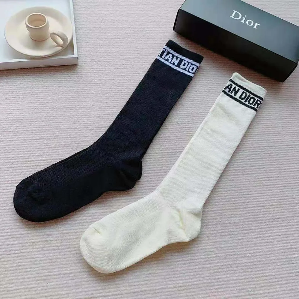 Dior Sporty High Socks White Black and Royal Blue Cotton for Women Dior Sporty High Socks White Black and Royal Blue Cotton for Women