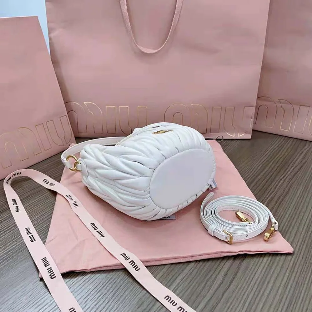 Miu Miu Matelassé Nappa Leather Bucket Bag for Women in White Miu Miu Matelassé Nappa Leather Bucket Bag for Women in White