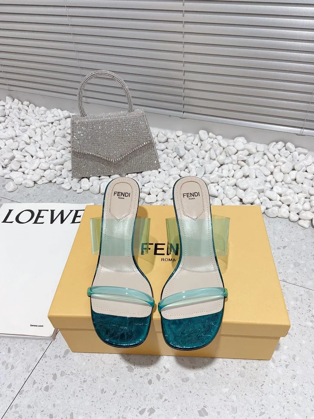 Fendi First Dark Green Transparent Medium in Heeled Sandals Fendi First Dark Green Transparent Medium in Heeled Sandals