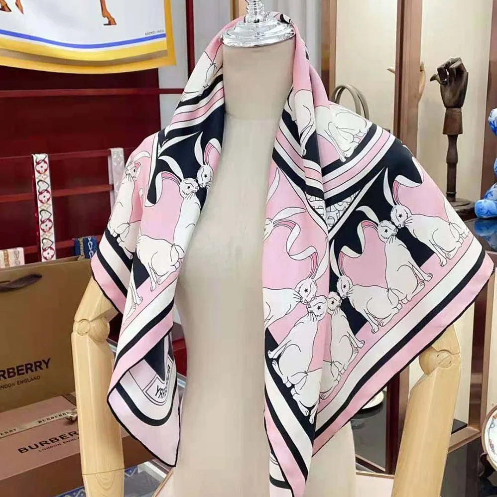 Burberry Rabbit Print Silk Square Scarf for Women in Pink