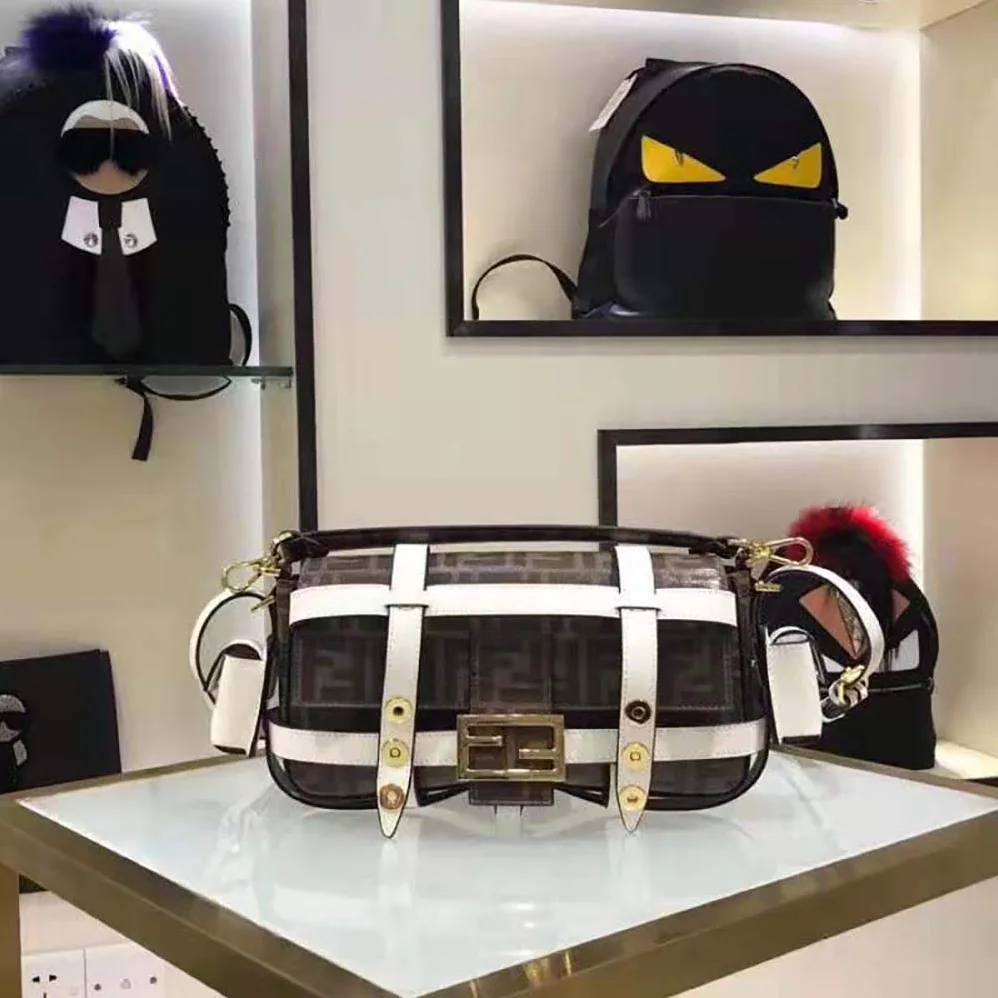 Fendi Baguette Cage Brown Fabric Bag for Women in White Fendi Baguette Cage Brown Fabric Bag for Women in White