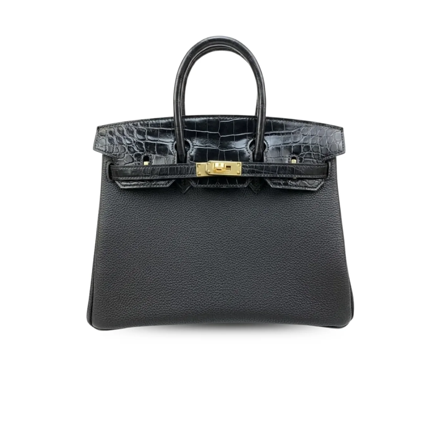 Hermes Birkin Top Handle Bag / Nata Togo Leather Black Gold Hardware