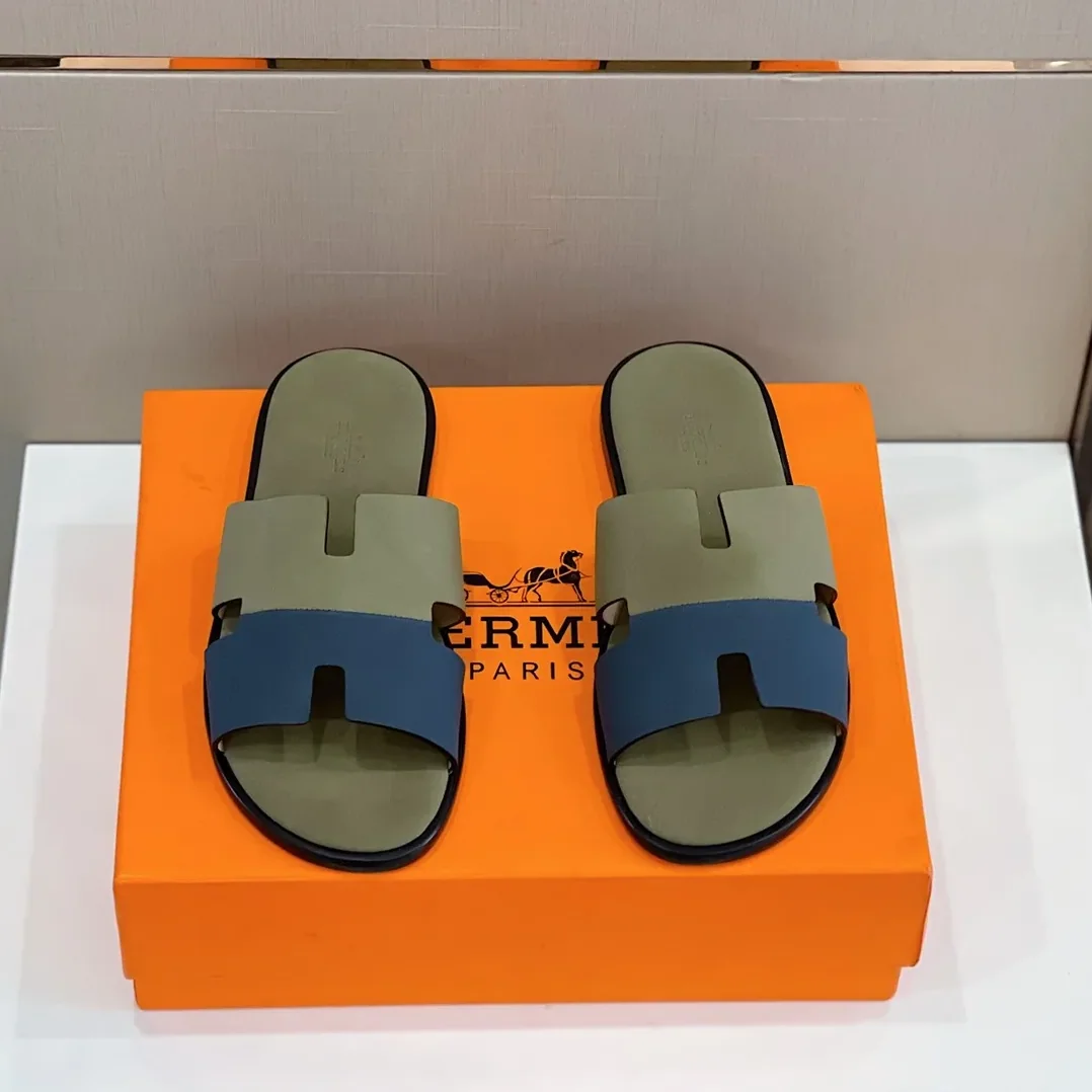 Hermes Izmir Sandals Fluorescent Green in Blue