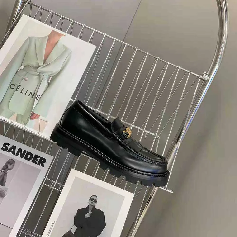 Celine Margaret Loafer with Triomphe Chain in Polished Bull for Women in Black Celine Margaret Loafer with Triomphe Chain in Polished Bull for Women in Black