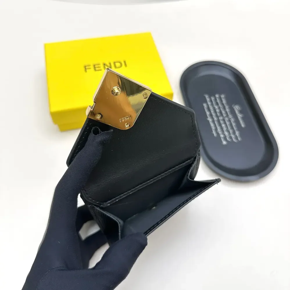 Fendi FF Diamonds Wallet Black Leather Wallet for Unisex