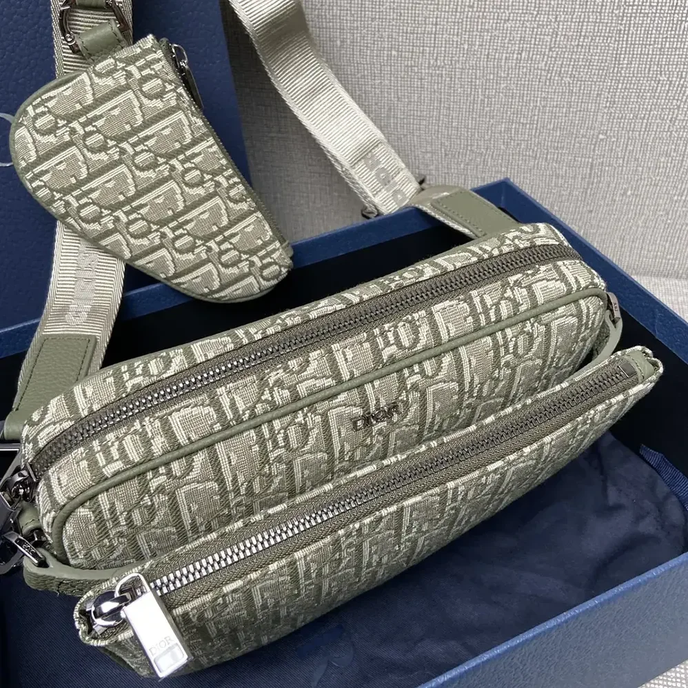 Dior Saddle Triple Pouch Khaki Dior Oblique Jacquard for Men
