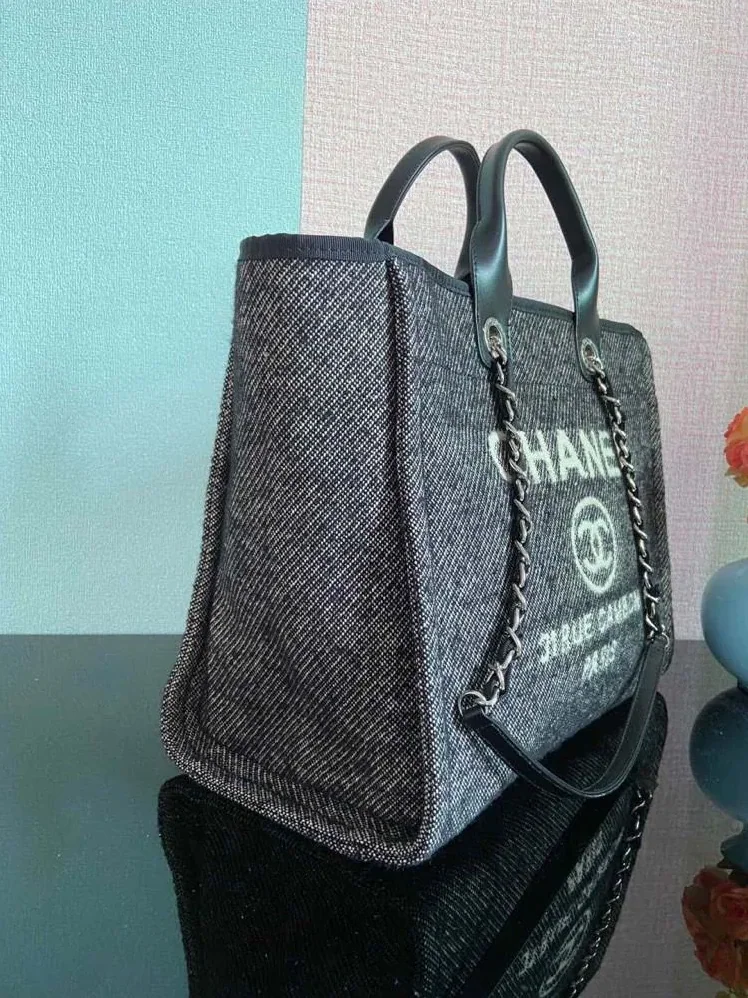 Chanel Shopping Large Tote Bag in Grey Silver Hardware