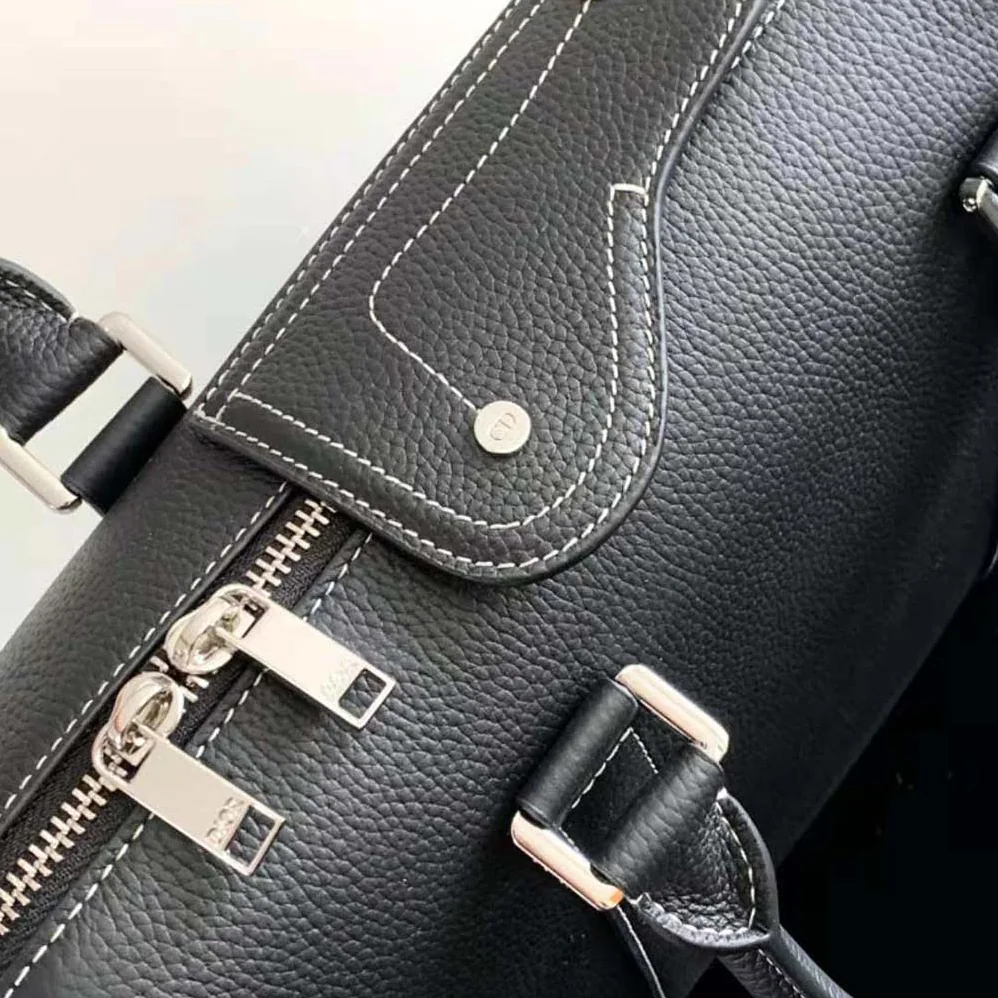Dior Lingot Briefcase Black Grained Calfskin for Men