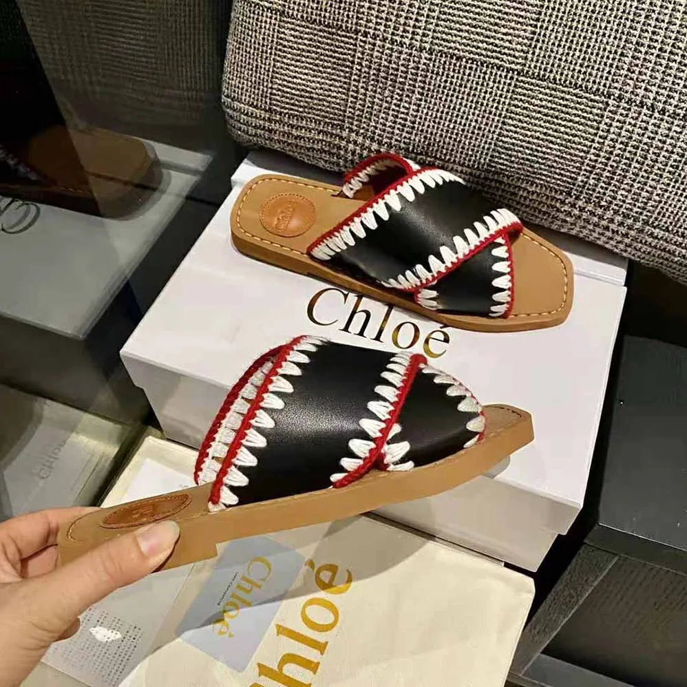 Chloe Woody Flat Slide for Women in Black