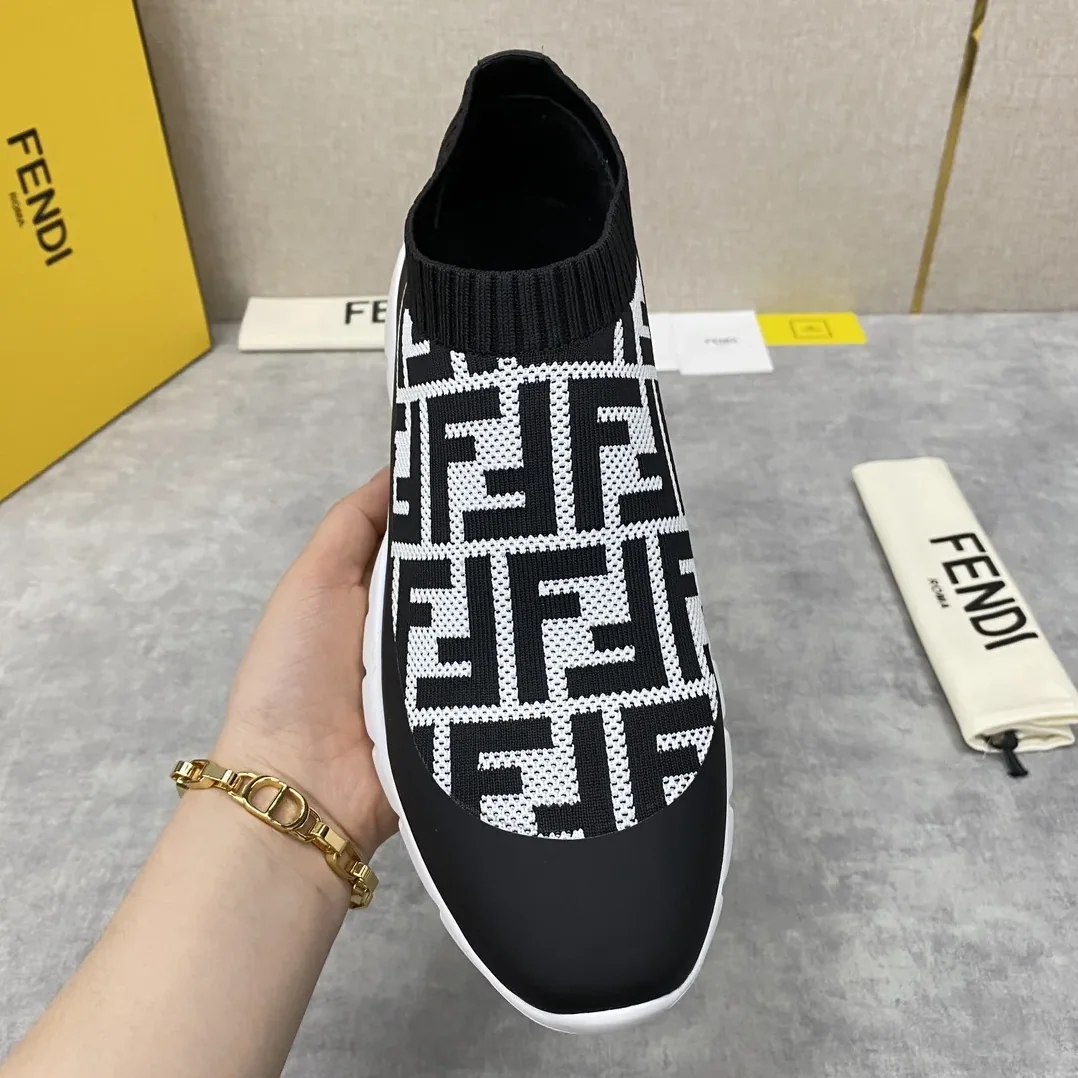 Fendi FD Slip-On Sneakers Black And White Fendi FD Slip-On Sneakers Black And White