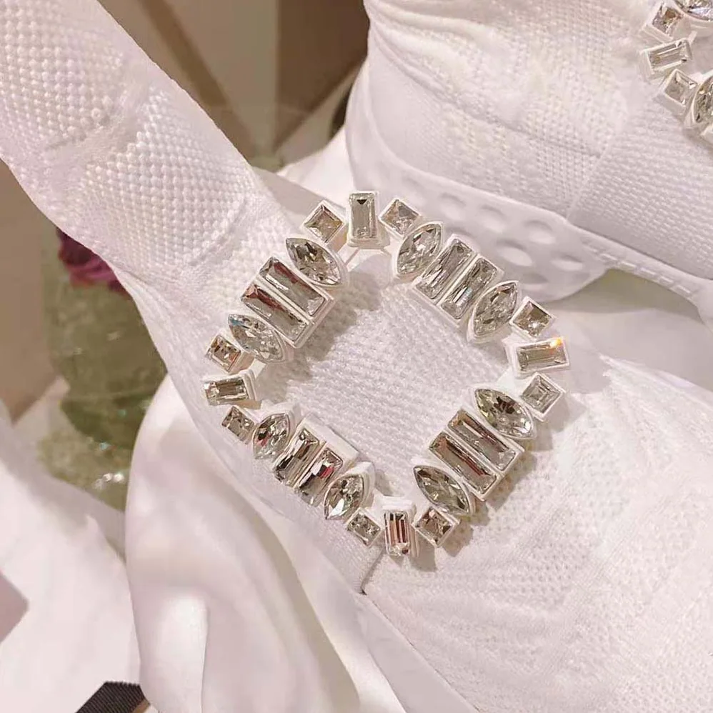 Roger Vivier Viv' Run Light Socks Strass Buckle Ankle Boots in Fabric for Women in White