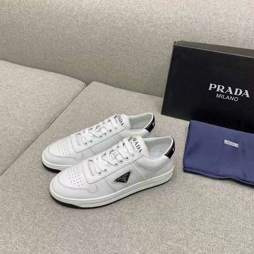 Prada Downtown Perforated Leather Sneakers for Women in White