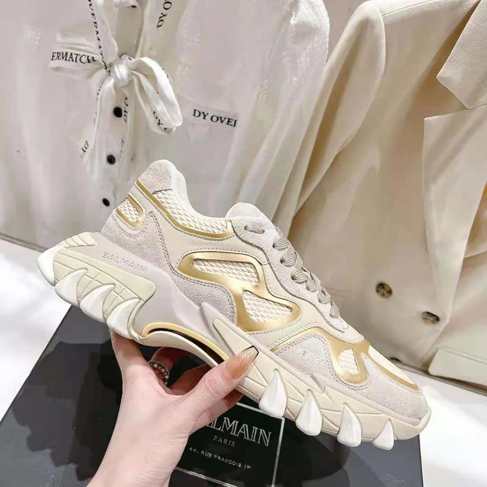 Balmain B-East Trainer in Leather Suede and Mesh for Unisex in Beige